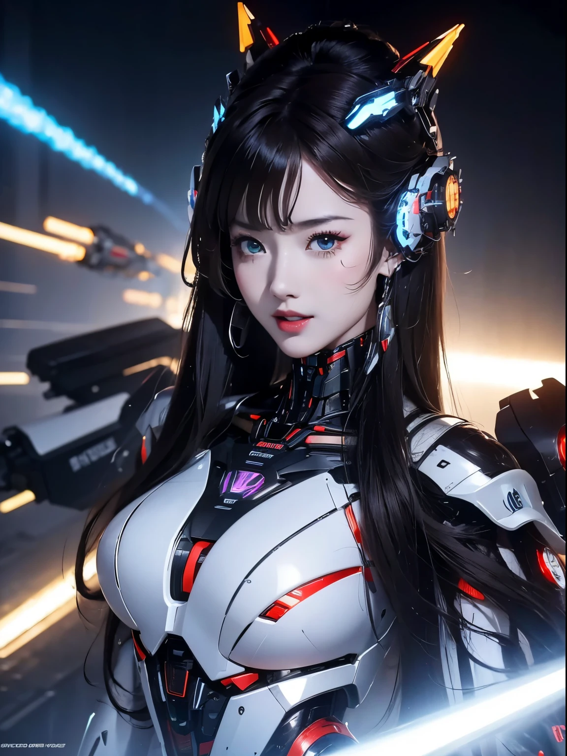 Super detailed, advanced details, high quality, 最high quality, High resolution, 1080P, hard disk, beautiful,(cyborg),(Missiles from the chest),beautifulcyborgの女性,メカcyborgガール,battle mode,Mecha body girl,彼女は武器を持ったバトルcyborgメカを身に着けています,full body shot