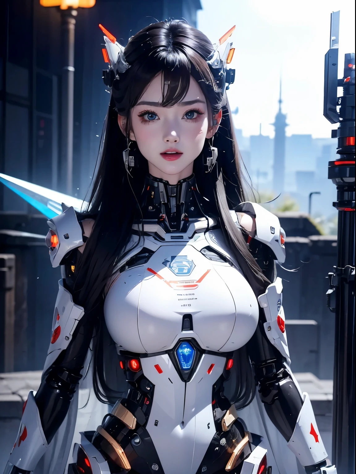 Super detailed, advanced details, high quality, 最high quality, High resolution, 1080P, hard disk, beautiful,(cyborg),(Missiles from the chest),beautifulcyborgの女性,メカcyborgガール,battle mode,Mecha body girl,彼女は武器を持ったバトルcyborgメカを身に着けています,full body shot