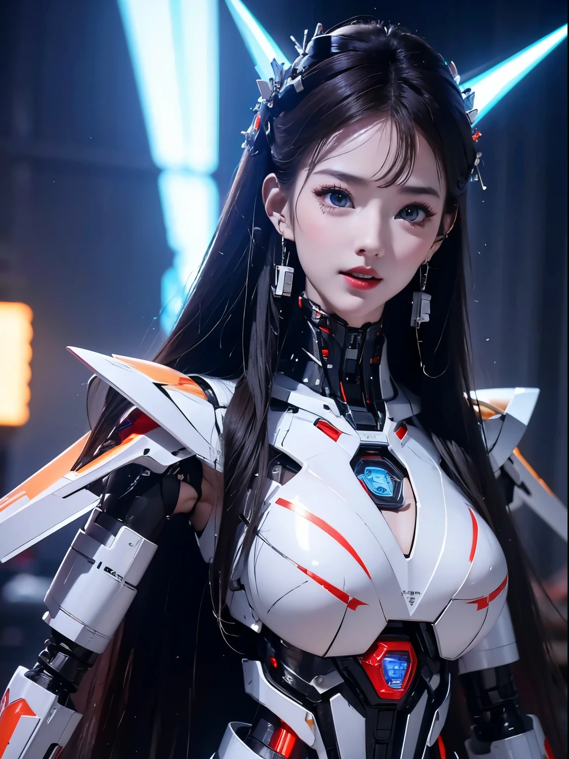 Super detailed, advanced details, high quality, 最high quality, High resolution, 1080P, hard disk, beautiful,(cyborg),(Missiles from the chest),beautifulcyborgの女性,メカcyborgガール,battle mode,Mecha body girl,彼女は武器を持ったバトルcyborgメカを身に着けています,full body shot