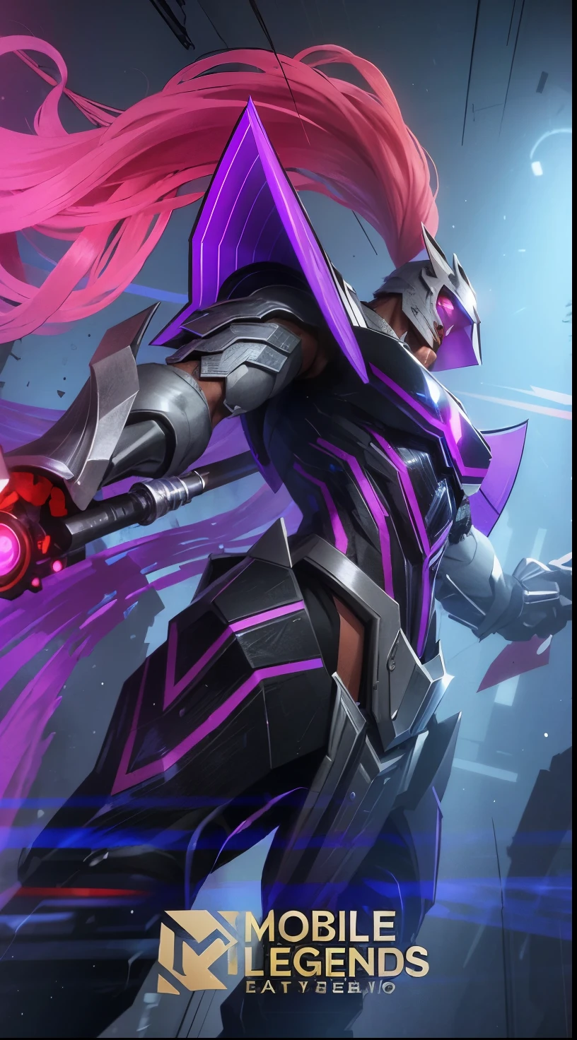 A woman in a purple outfit holding a sword and a purple cape - SeaArt AI