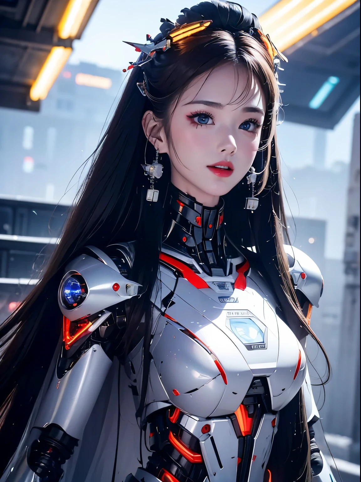 Super detailed, advanced details, high quality, 最high quality, High resolution, 1080P, hard disk, beautiful,(cyborg),(Missiles from the chest),beautifulcyborgの女性,メカcyborgガール,battle mode,Mecha body girl,彼女は武器を持ったバトルcyborgメカを身に着けています,full body shot