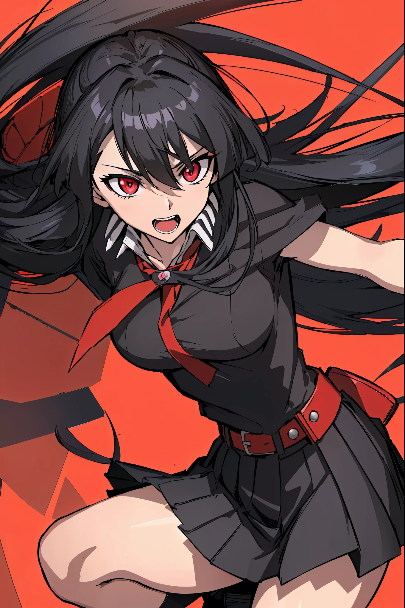 (absurdres, 8k, 4k, masterpiece, hyper extreme detailed:1.2), ((masterpiece,best quality)), absurdres, anime, character, woman, girls, akame ga kill, akamegakill
akame, long hair, black skirt, black clothes, pleated skirt, belt, red eyes
sword, katana, sheath