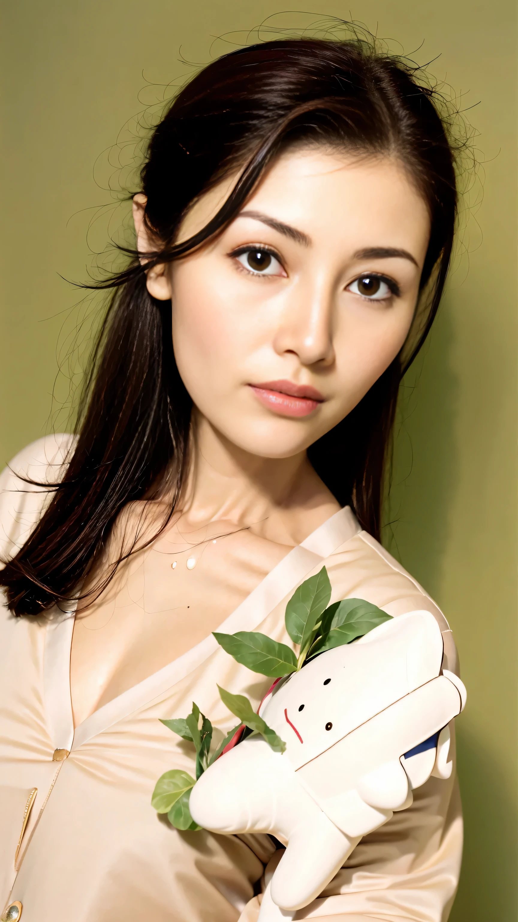 best picture quality,facial focus,soft light,ultra high resolution,(Photoreality:1.4),original photo,Highlight the valley Japanese girl,cute,(pupil,There is light in the eyes),Long face,Delicate and beautiful face,(Big ),(High-resolution detail of human skin texture),frolicking,cute的笑容,White casual wear,long hair,cow horn、leering、shiny skin、cute的笑容、In the straw of the prairie、 (portrait),(Detailed close-up of faces)