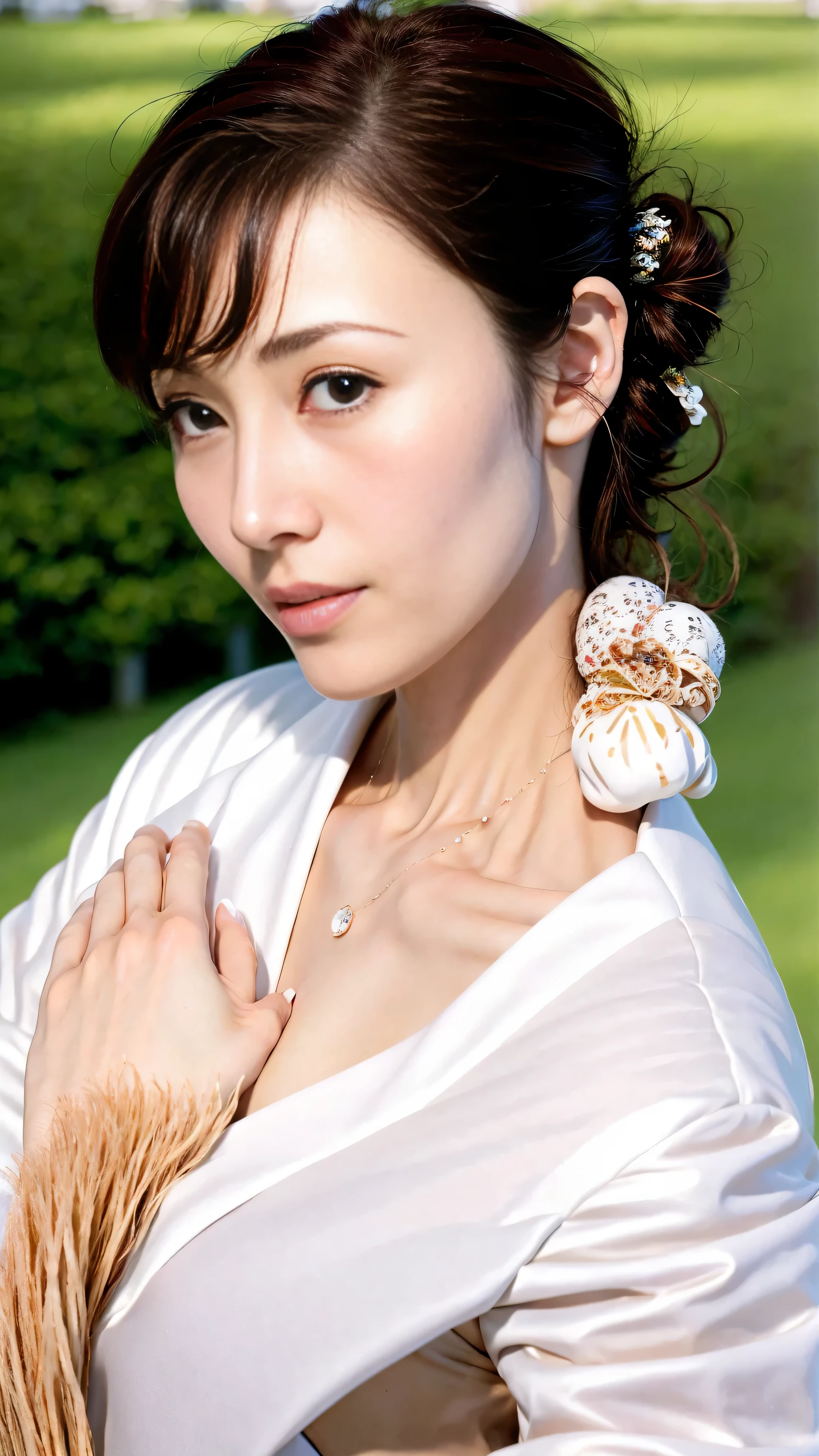best picture quality，facial focus，soft light，ultra high resolution，（Photoreality：1.4），original photo，Highlight the valley Japanese girl，cute，（pupil，There is light in the eyes），Long face，Delicate and beautiful face，（Big ），（High-resolution detail of human skin texture），frolicking，cute的笑容，White casual wear，long hair，cow horn、leering、shiny skin、cute的笑容、In the straw of the prairie、 （portrait），（Detailed close-up of faces）