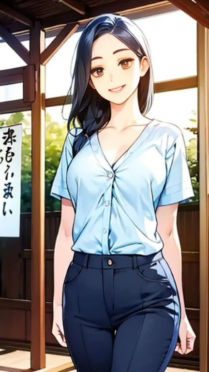 Alafed asian woman in short skirt and white shirt, surreal schoolgirl, cute , surreal , Japan girl uniform, realistic , JK school uniform, girl portrait, cute face with arms and legs, Seifuku, Sakimi-chan, cute core, realistic young gravure idol, high school girl posing, cute smile, cute pants, 🤤