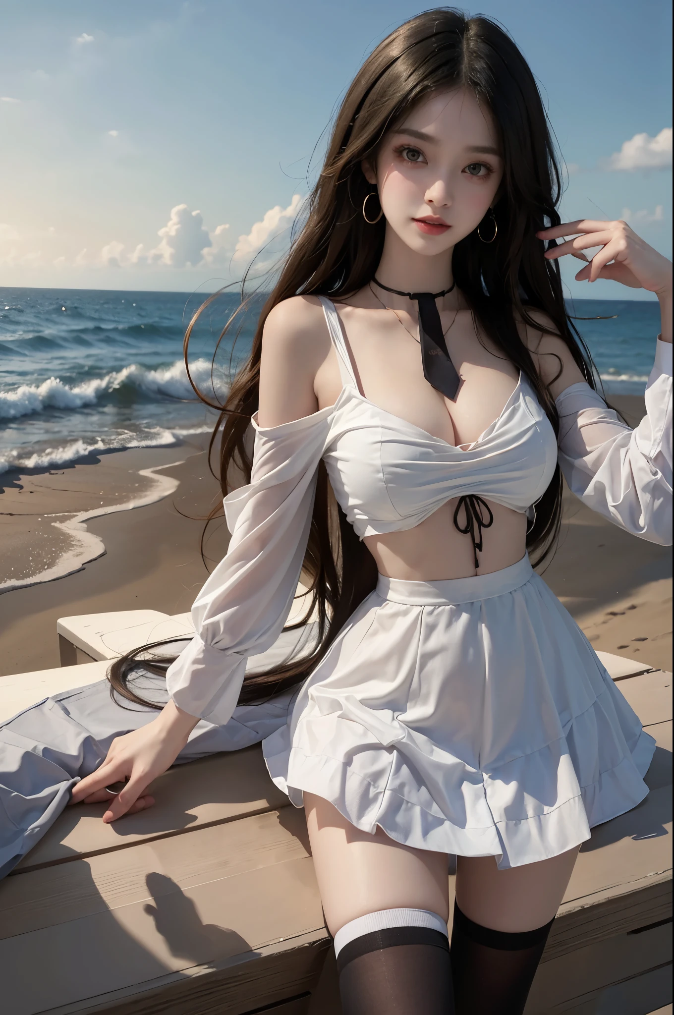 Beach,Black Hair,Straight hair,Black Dress,Nipples,smoking,Super high quality,masterpiece,super high quality,Ultra-high resolution,Best image quality,Top-class,最high quality,Highest Resolution,high quality,beautiful,beautiful,high quality,Genuineな質感,Genuine,8k,detailed,Two-dimensional beautiful girl、Second dimension beautiful girl、Big Breasts、Slender figure