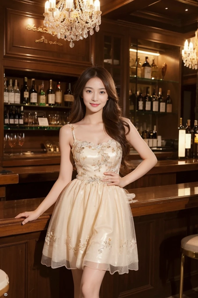 ((Masterpiece, Top image quality, high resolution、alone、shiny skin))(on the table, best quality, actual, super detailed, meticulous, high resolution, 8k wallpaper), Close-up portrait of a beautiful woman, Chariada, smiling, light brown messy hair, Perfect dynamic composition, 美丽meticulous的眼睛, Just like the cover of a fashion magazine, on campus