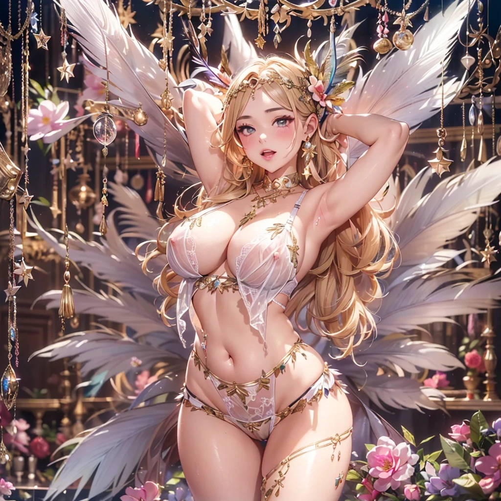 beautiful美しさ, 3D two-dimensional, rich, blonde, skirt, stockings, high heels, poison、star、star、(Highly detailed CG Unity 8K wallpaper),(masterpiece), (最high quality), (Super detailed), (best work),(best shadow), (sharp eyeliner, eye shadow, fine eye:1.1), (超High resolution,realistic,最high quality,realistic),(8K,RAW photo,最high quality,マstarプル),mature woman、sensual curves、huge breasts、thighs、bubble、お尻のmasterpiece, 最high quality, Super detailed, full body shot, mature woman, beautiful mature woman, nightgown and underwear, enchanting smile, thick lips, Chubby lips, blush, looking at the viewer, provocative expression, beautiful髪型, cleavage, Plump、curvy hips、attractive face、sexy lingerie、an inviting gaze、Expression of emotions、Lewd underwear、(((erotic see-through lingerie set)))、Standing position、gorgeous accessories 、big breastsの女性, bare shoulders, golden hair, colored feather, metal ornaments, colored flowers, particle, light, (masterpiece, 最high quality, 最high quality, official art, beautiful and aesthetic:1.2), (1 girl:1.3), very detailed,(fractal art:1.1),(colorful:1.1)、(flowers:1.3),most detailed,(zentangle:1.2), (dynamic pose), (abstract background:1.3), (shiny skin), (lots of colors :1.4), ,(earrings:1.4), (feather:1.4),masterpiece, 最high quality, Super detailed, 30~40 years, full body shot, beautiful 、various hairstyles,gold headband,plump breasts,beautiful butt,greek clothing,Tulle covers the breasts,perfectly proportioned, detailed clothing details,marble,god statue,cinematic lighting, film grain, 8K, masterpiece, Super detailed, high detail, high quality, High resolution,(((NSFW:1.2)))、exposed chest、Openwork decoration,(((see through dress)))、(((解剖学的に正しいbody))) , 最high quality, Super detailed, (((Lewd underwear)))、raise your butt, from below, (((R-18)))、Hakari、thighs, big breasts, Are standing, cowboy shot, blush, (((1 girl))), (masterpiece:1.3), (High resolution), (8K), (very detailed), perfect face, Nice eye and face, (((最high quality))), (Super detailed), detailed face and eye, (alone), High resolution、beautifuleye,(((sexy pose)))、(((整ったbig breasts)))、((beautiful eye))、luxury、(((超High resolution)))、(((detailed description)))、(((ぽっちゃりbody型)))、(((解剖学的構造に一致したbodyの部位)))、beautiful長いまつ毛、バランスのとれたbody型,2 feet、Just the right size for your legs and arms、Fishnet tights、glamorous、(((Clear white and black eye)))、lipstick、Sparkling、(Undistorted face, eye, body)、jewelry、gem、(長くカールしたbeautifulまつ毛)、(((バランス良いbeautiful胸)))、(transparent, Exquisite skin:1.2)、(((完璧なglamorousボディー)))、actress face、Super beautiful、Cute smile、Healing beauty、Flower shower、完璧なeye、realistic depiction、Super sexy、glossy、Glamorous