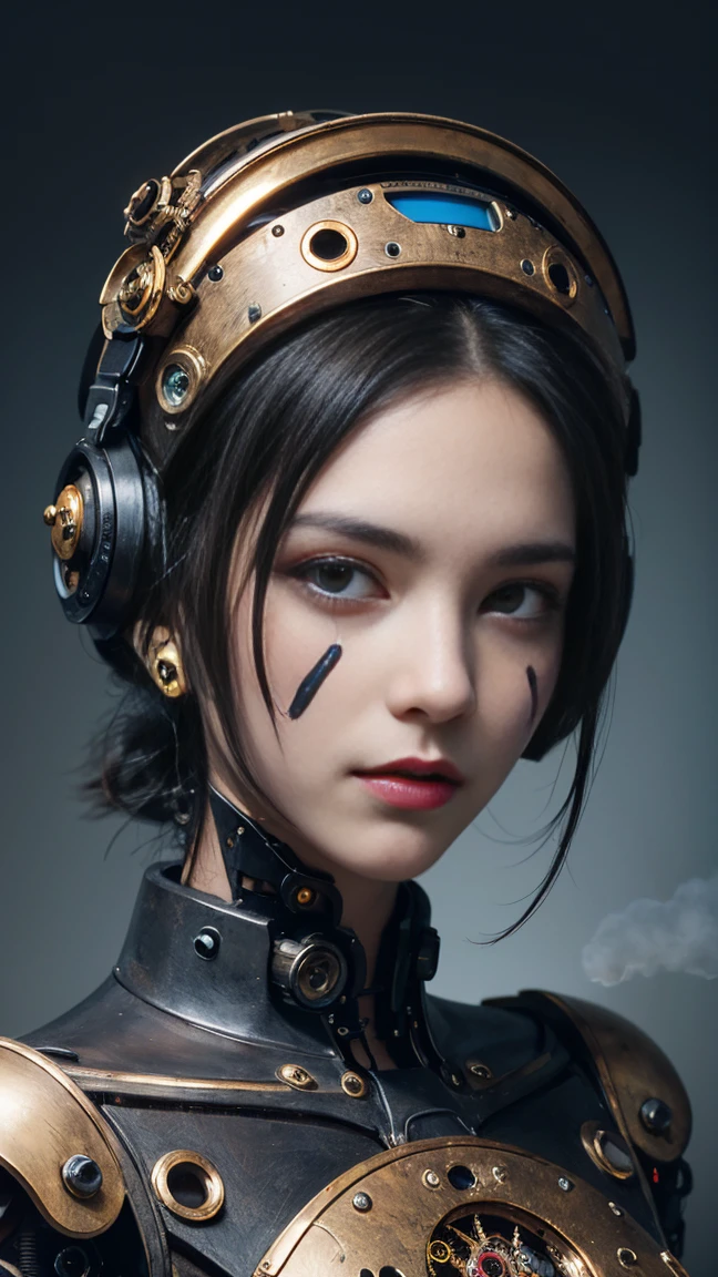 there is a picture of a steam clock with a face inside of it, face with artgram, steampunk imagery themed, like in my museum, robot with human face, steampunk aesthetic, portrait of a cyberpunk machine, 4k post, 4 k post, detailed face of an android, machine parts embedded into face, portrait featured on unsplash, unsplash contest winning photo, steampunk automaton