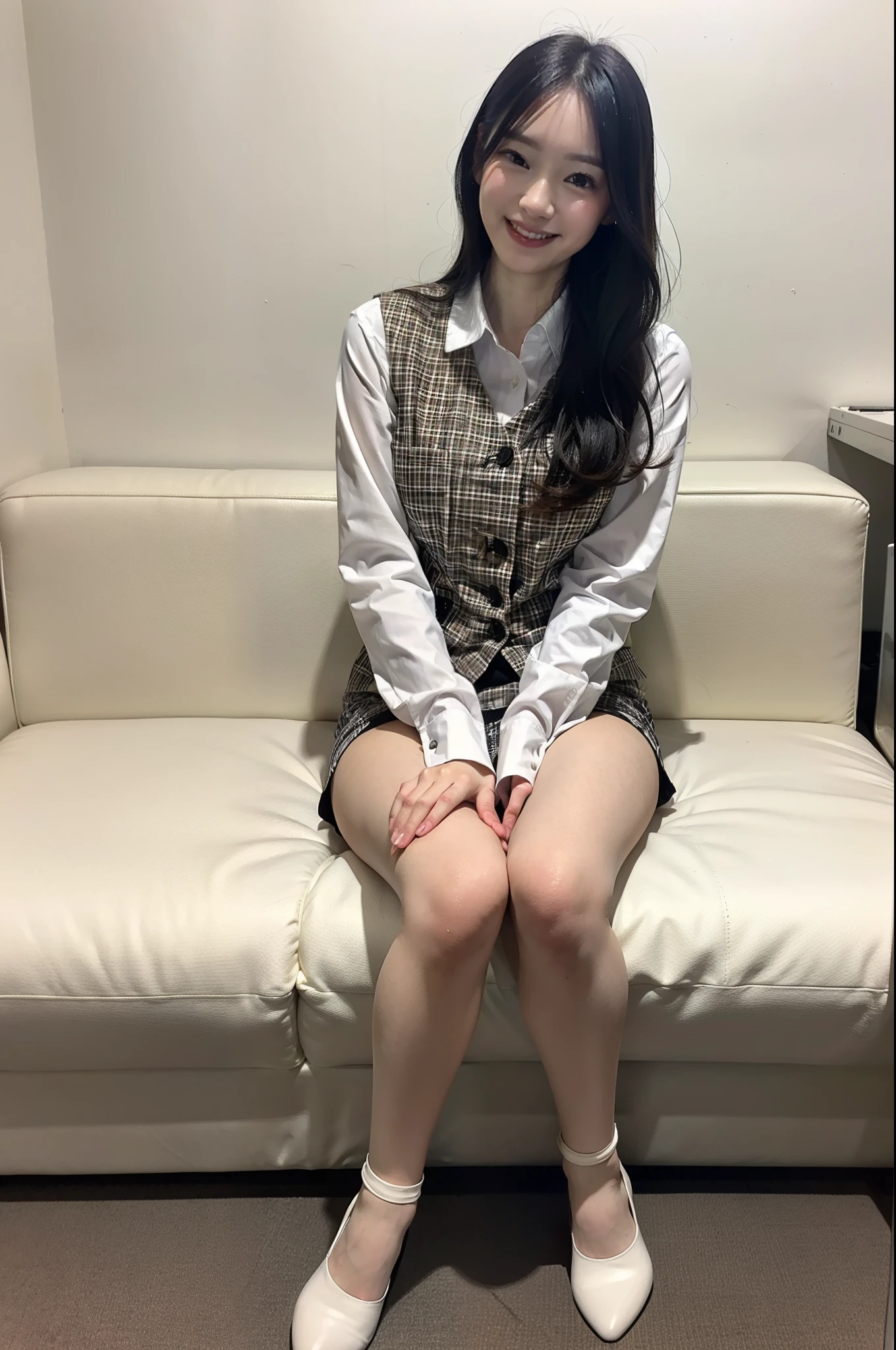 Top Quality, 8k, 32k, Masterpiece, UHD: 1.2), Pretty Japan Woman Photos, (Details: 1.1), Big Breasts, Simple White Shirt, (View Viewer: 1.1), Classroom, Flared Skirt, Smiling, Blackboard, Desk, Chair, Standing, Cowboy Shots, From Below,((Spread Legs), (Lift skirt by myself)),( showing panties)))