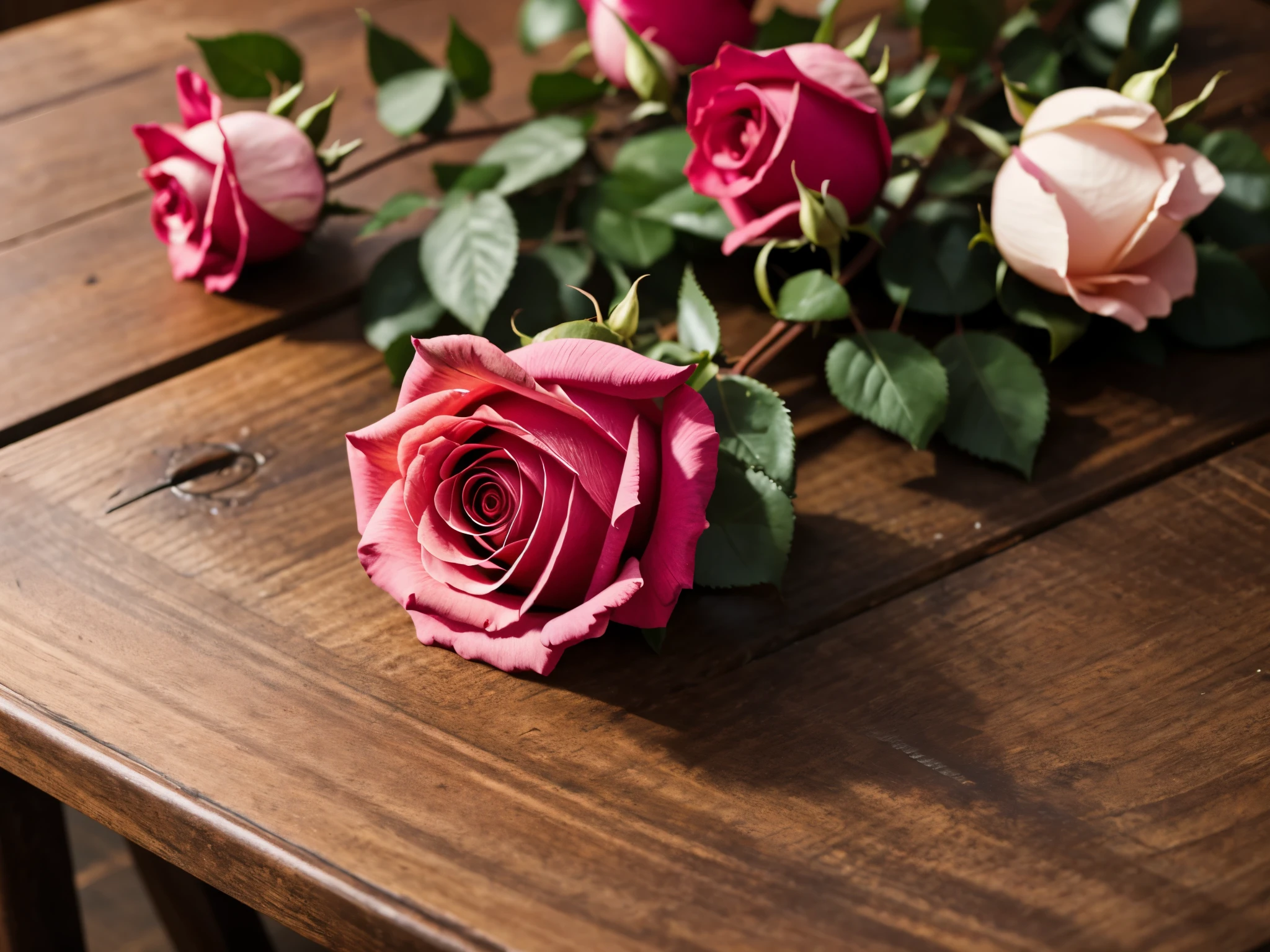 rose on a wooden table, A few details