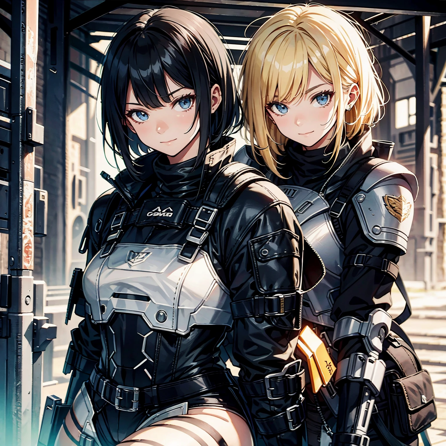 highest quality,T Masterpiece,final solution,Fluffy,非常にcolorful,colorful,female combatant,(kneeling pose)(pointing at your ass)mature woman,black super short hair,tight combat uniform,tight suit,steel city background,night,normal posture,normal posture、Gentle smile
