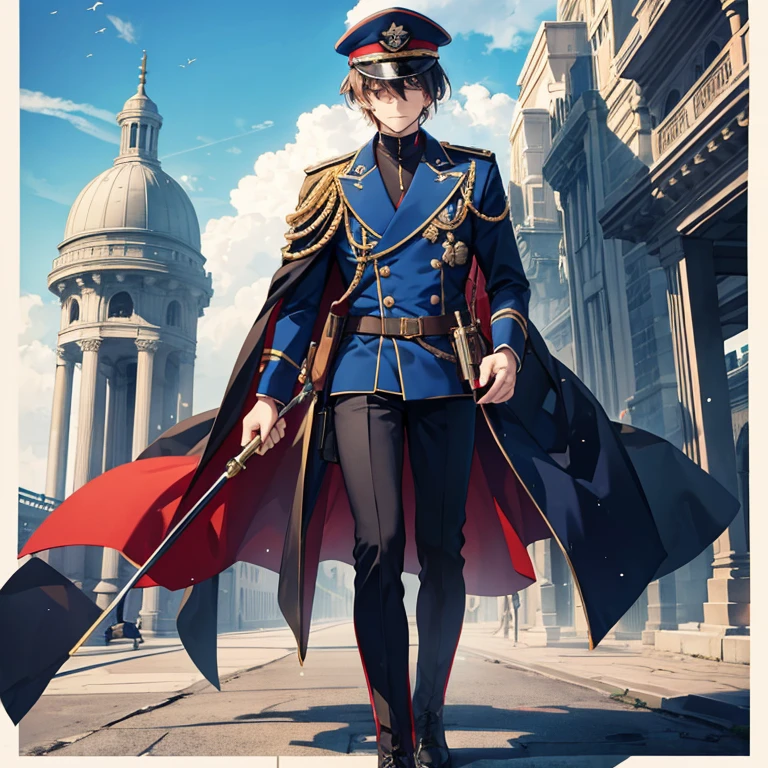 boots、Military Personnel、fullbody、hat、COOL、blue、gentleman、fantasy、Handsome guy