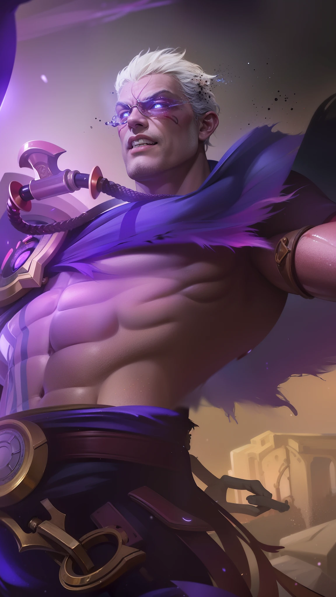 masculine male, masterpiece, ((perfect eyes)) best quality, (semirealism:1.9), beautiful lighting, (extremely detailed CG unity 4k fhd wallpaper), High Detail, Sharp focus, dramatic outdoors, 1 boy ,40 years old, brown short hair, blue eyes, smile, Boy with two big horns, big earrings on ears, elf ear, red eyes, Thick eyebrows, evil smile, grinning,red body, red face, Burning skin, big white belt , 8k , realistic, scary,