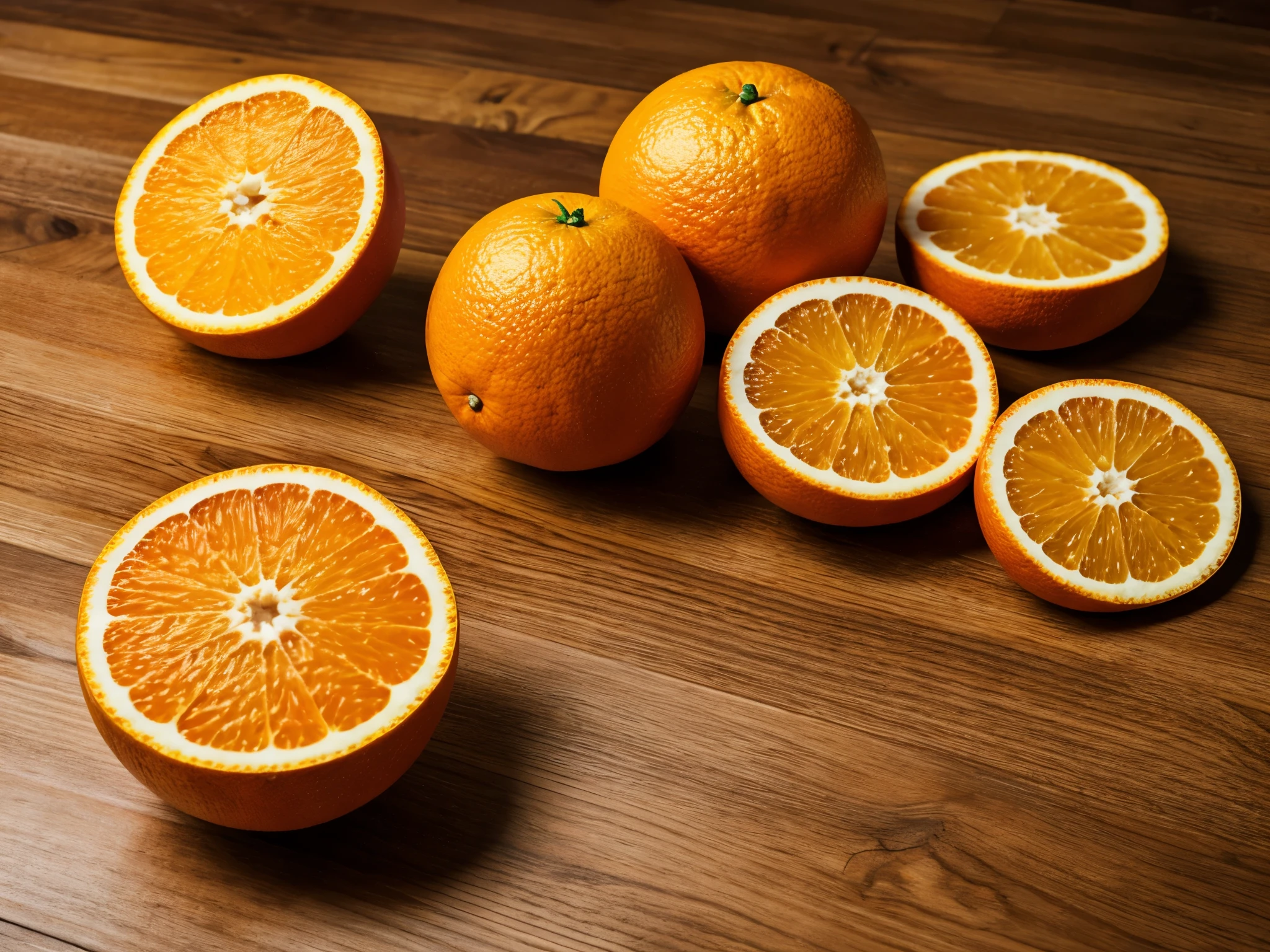orange on a wooden table, A few details
