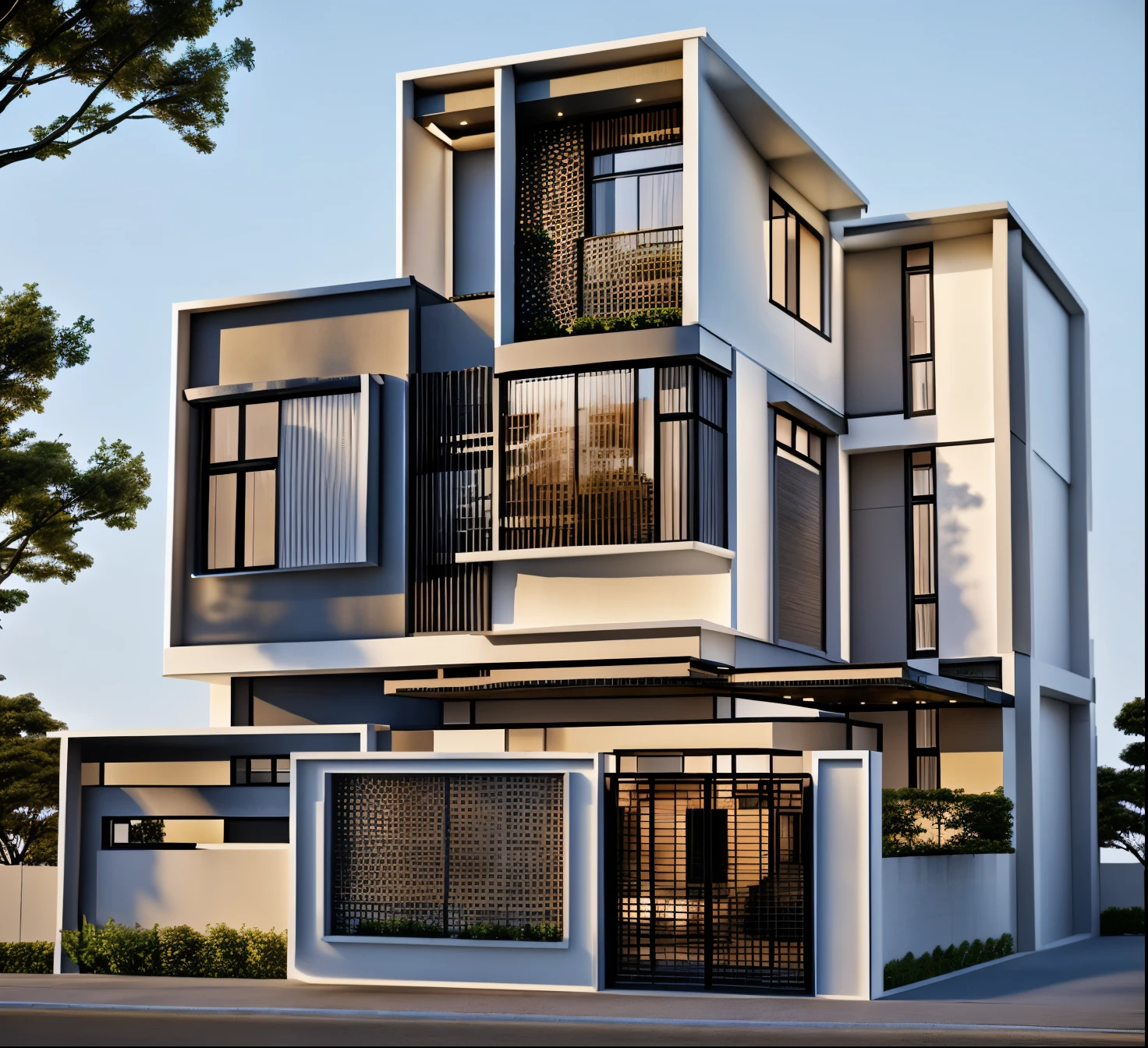 rendering of a modern residential townhouse, professional render, wide angle exterior 2023, highly detailed render, high quality rendering, realistic render, architectural render, high-quality render, detailed rendering, hyper-realistic render, hyper - realistic render, very realistic 3 d render, high render, realistic rendering, very realistic render