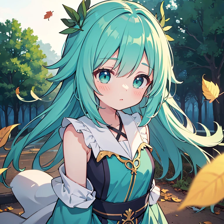 (high detail:1.2)anime girl,(cinematic lighting,Delicate color),(Fallen leaves:1.2), calm lighting, Wind, fog. turquoise, Delta Shade. Discord Banner  