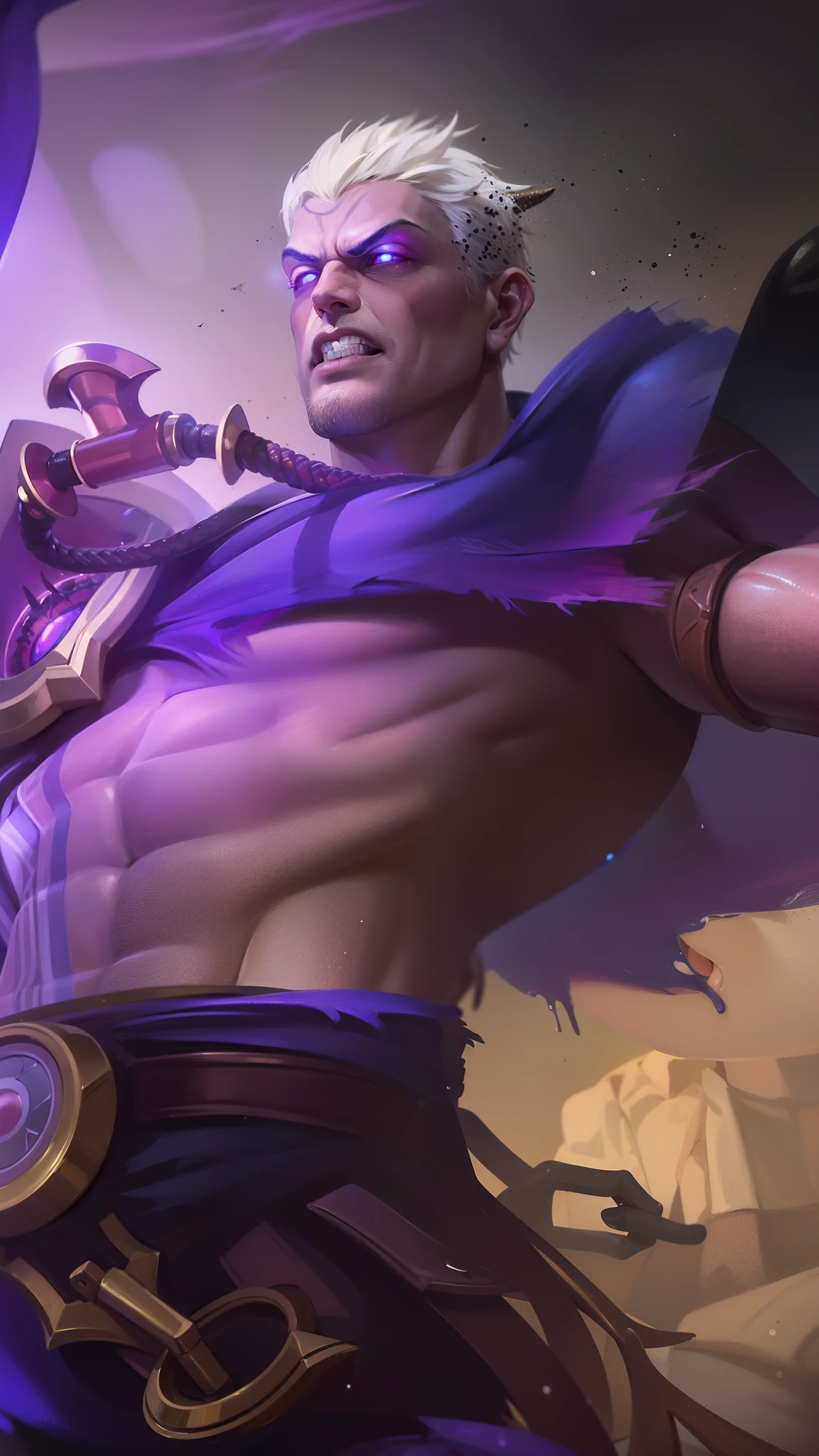 masculine male, masterpiece, ((perfect eyes)) best quality, (semirealism:1.9), beautiful lighting, (extremely detailed CG unity 4k fhd wallpaper), High Detail, Sharp focus, dramatic outdoors, 1 boy ,40 years old, brown short hair, blue eyes, smile, Boy with two big horns, red eyes, Thick eyebrows, evil smile, 8k , realistic, scary.