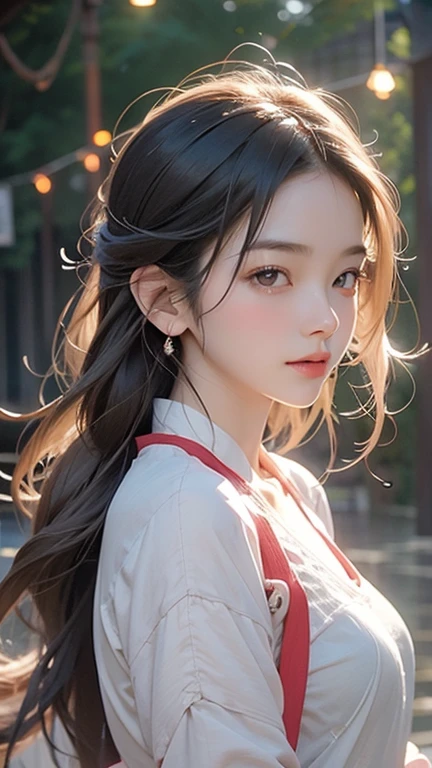 asian beauties in the rain, in the style of li shuxing, light silver and light pink, 32k uhd, kawaii aesthetic, tj drysdale, close-up, traditional chinese an asian girl in the rain, in the style of light silver and light red, fairycore, 32k uhd, exaggerated facial features, edmund leighton, low-angle, aurorapunk