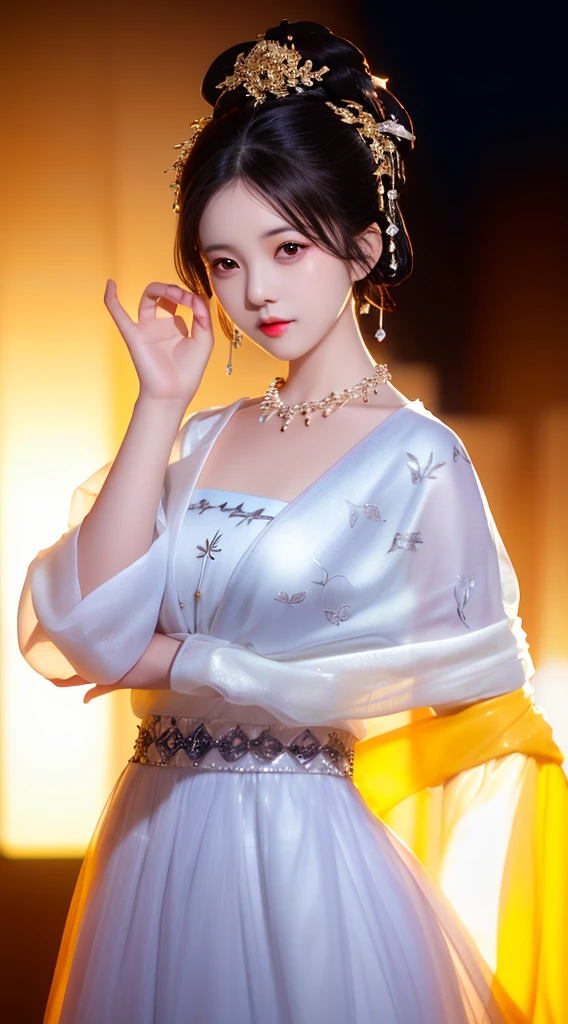 best quality, masterpiece, highres, 1girl, china dress, hair ornament, necklace, jewelry, Beautiful face, upon_body, tyndall effect, photorealistic, dark studio, rim lighting, two tone lighting, (high detailed skin:1.2), 8k uhd, dslr, soft lighting, high quality, volumetric lighting, candid, Photograph, high resolution, 4k, 8k, Bokeh, medium breasts,