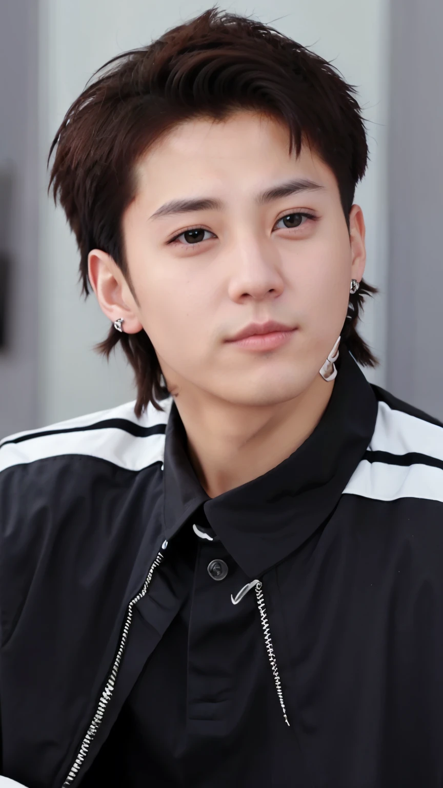 Jungkook com o cabelo raspado na lateral, sem brincos e piercing, cabelo um pouco mais curto