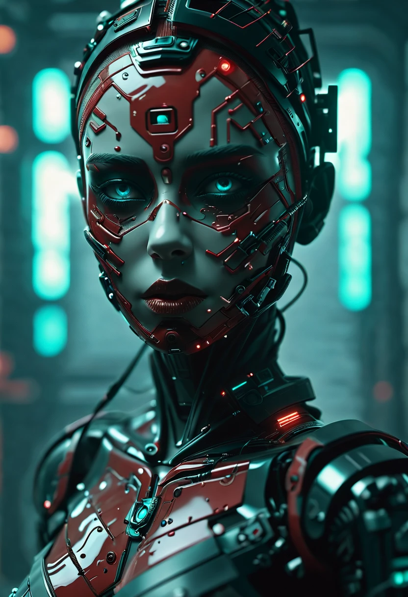 A red and black cyborg woman. Porcelain face and head, no hair, detailed realistic close-up, dirt, dust, Canon 5d cinematic frame, ultra skin, porcelain face and head, beautiful hands, detailed macro, photographs, cool look, action, big turquoise eyes, perfect eyes, best quality,
extremely sharp focus on the face, minimalism. subtlety of analog cinema, post-apocalyptic, cinematic, realistic, fashionable art station. Focus studio photography details Very busy Rutkow complex Raw 4k 8k Isometric digital smog, 3D rendering, porcelain face and head.
Volumetric octane Science fiction Artistic masterpiece Sinister matte painting Movie poster, golden ratio, cgsociety, Ultra HD, realism, vibrant colors, high detail, UHD drawing, pen and ink, perfect composition, beautiful detailed complex insanely detailed octane rendering, trending on artstation ,
8k artistic photography, photorealistic concept art, soft natural atmosphere, cinematic perfect lighting, broken glass effect, no background, amazing, something that doesn't even exist.