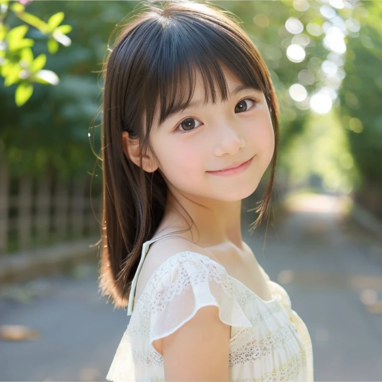 8k,Japanese,,innocent face,teenage girl,cute,spring-like clothes,Spring weather,everyday wear,sitting,black hair,flower garden,marigold,hair clip,Decolletage