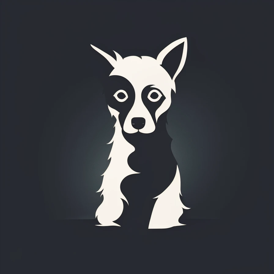 Logo, silhouette of a skinny silver dog, black background, simple
