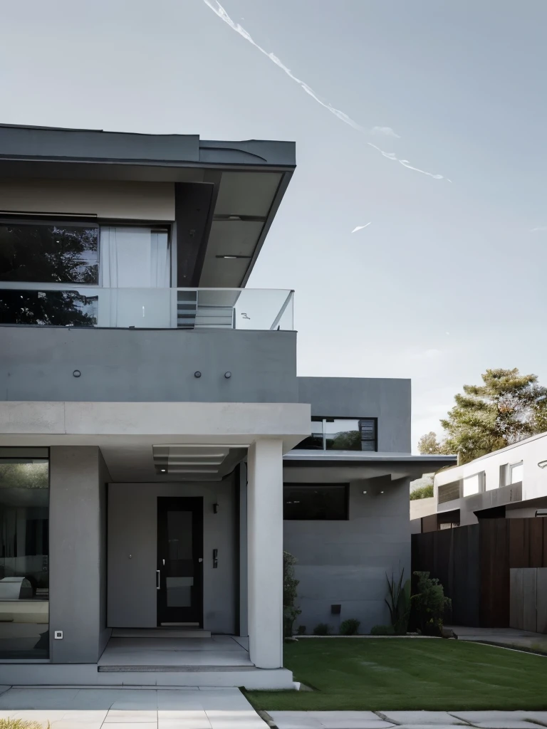 prompt:
color photo of a modern and minimalist grey-colored Midcentury home. The house exudes an elegant and sophisticated vibe with its sleek lines, clean design, and neutral color palette. The exterior of the home is painted in a beautiful shade of grey, which perfectly complements the surrounding landscape. Large windows allow an abundance of natural light to flood the interior, creating a bright and airy atmosphere. The architectural details, such as the flat roof, angular shapes, and minimalistic landscaping, add to the overall contemporary aesthetic of the house. This grey Midcentury home stands as a timeless masterpiece, blending seamlessly with its surroundings.