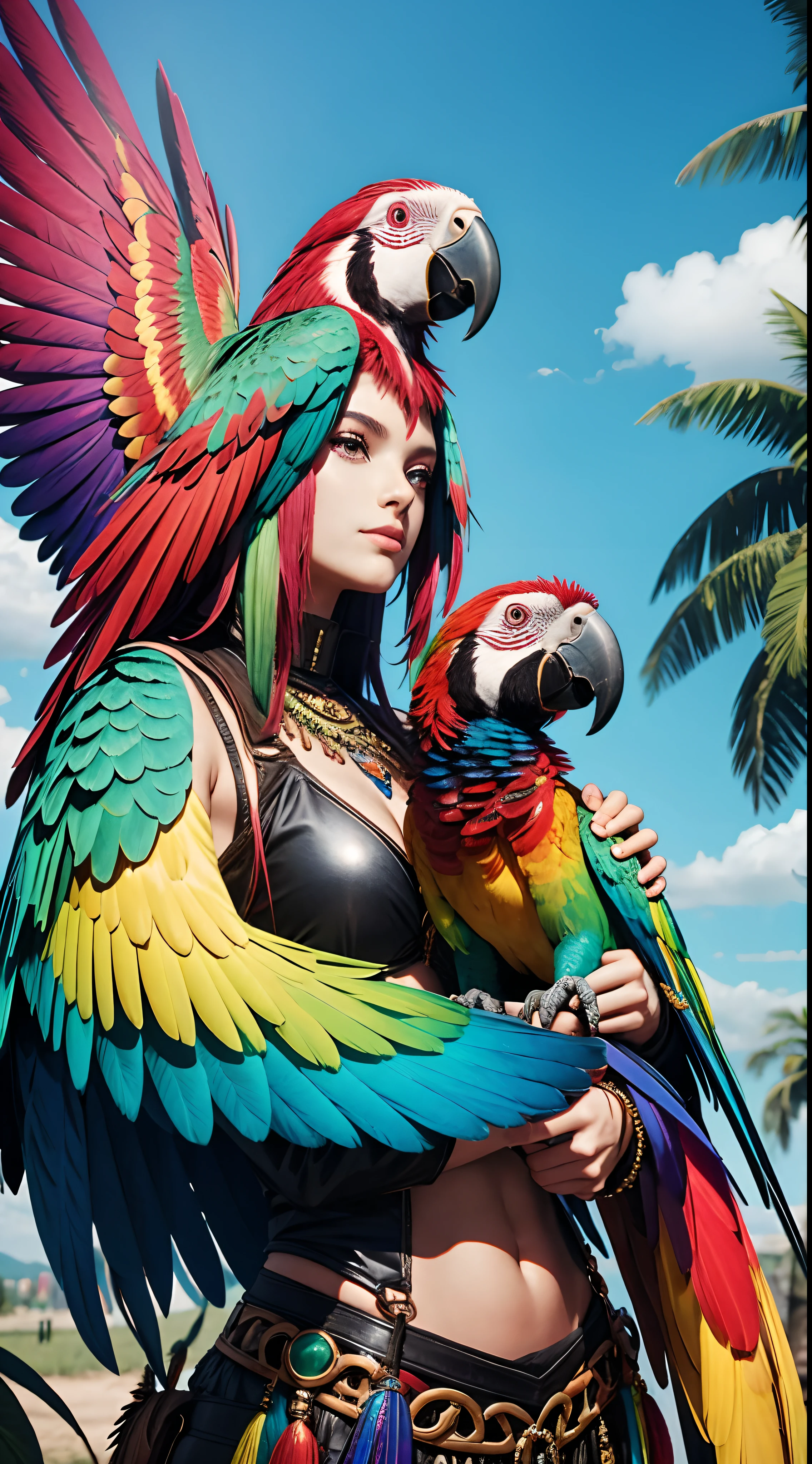 She is a parrot beastman, so she is rainbow and very beautiful
