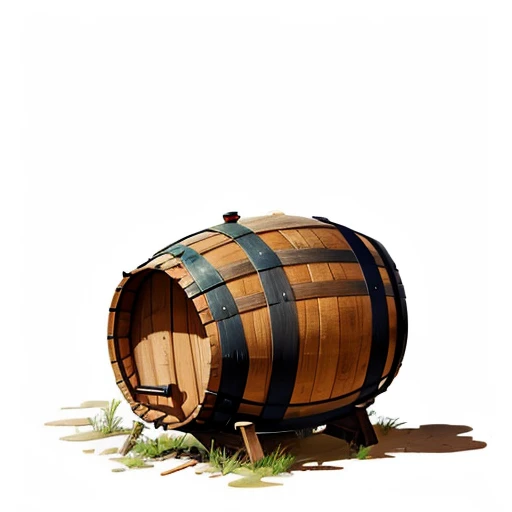 old barrel, dirty barrel, Moldy Barrel, rot, Moldy Barrel - This barrel contains a liquid, if anyone bathes in the barrel, they will receive 1d10 temporary hit points until they rest., MagicItem_v1, (white background), fullshot