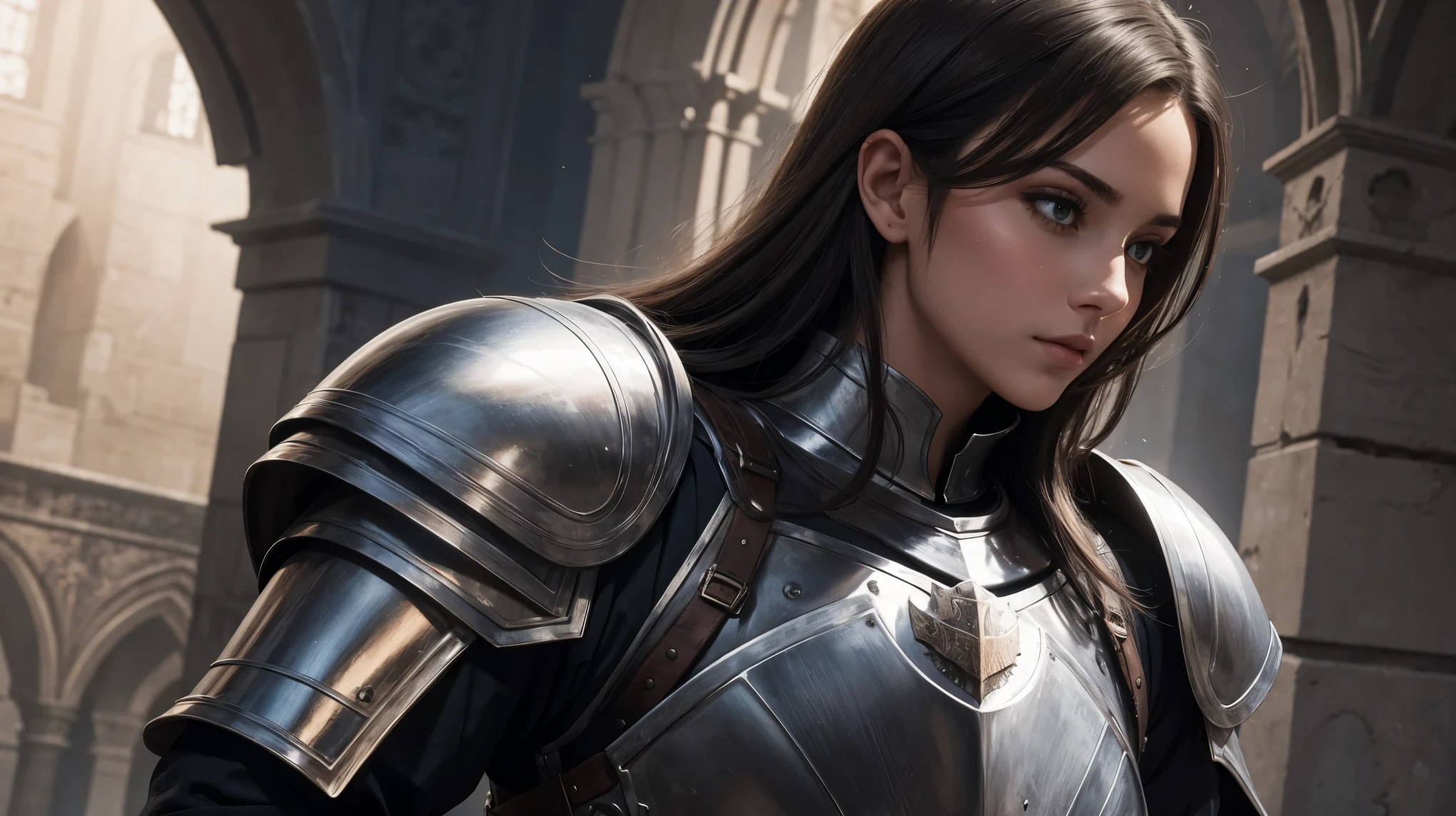 a beautiful woman in knight's armor