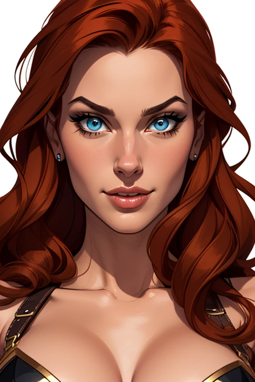 (cartoon style:1.2), Drawings of ([Red Sonja]), perfect eyes, detailed face, black background, fun posing, flirty look, Centered, scale to fit the dimensions