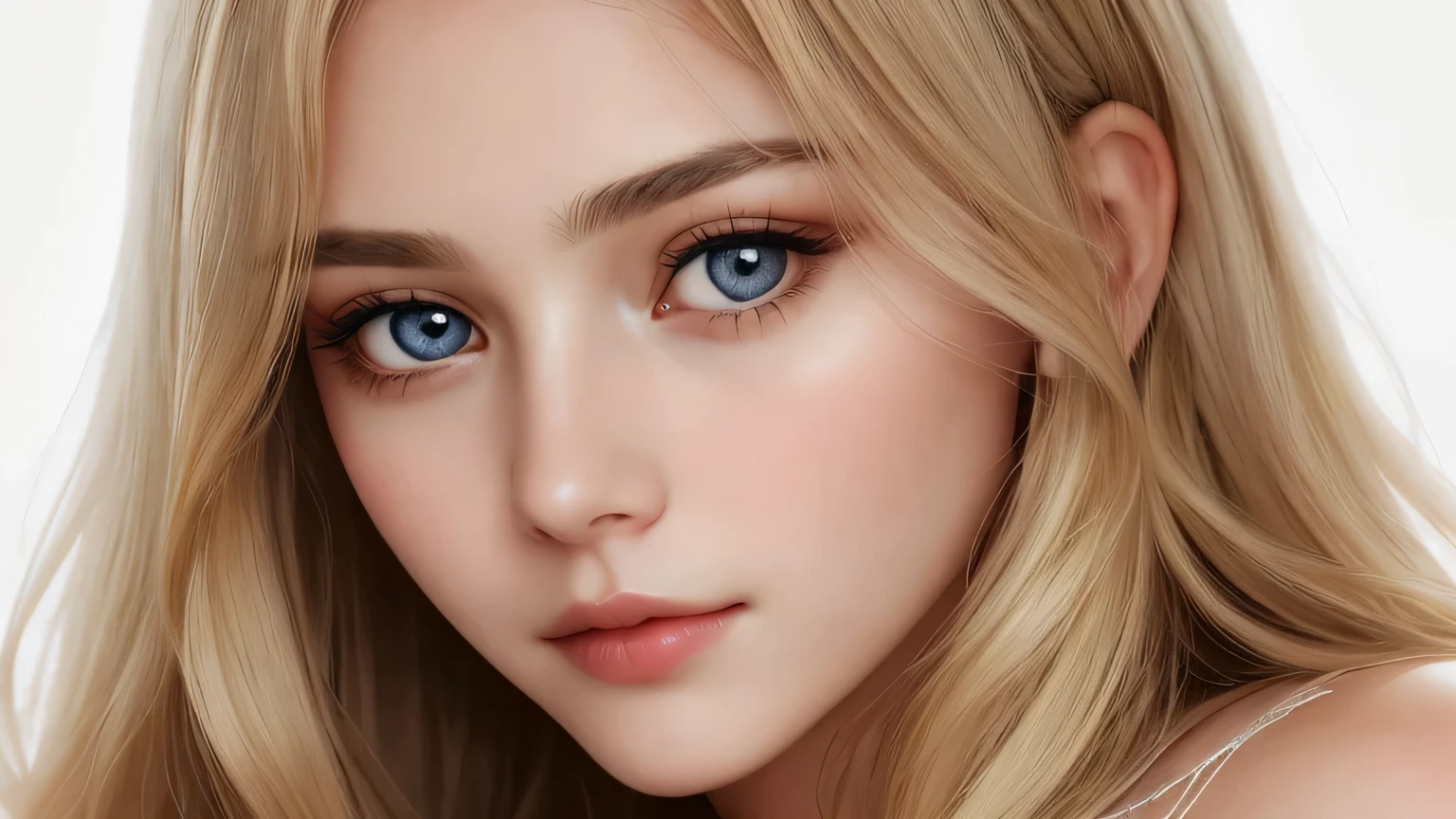 cinematic portrait photo of a woman, Beautiful silky skin、matchless beauty、Extraordinary beauty、Beautiful gentle and bright look、refreshing look、Perfect beautiful cute face with shiny blonde silky hair、Beautiful facial hair、Very cute beautiful hoty young little woman、Very perfect beautiful cute face、beautiful big clear eyes 