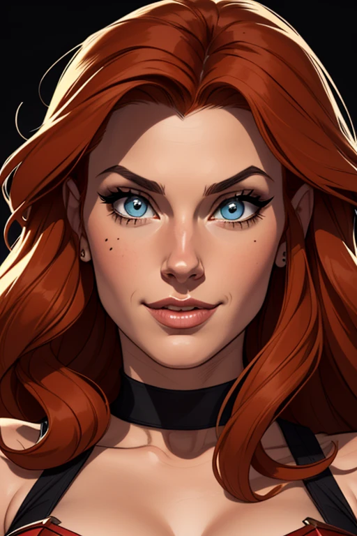 (cartoon style:1.2), Drawings of ([Red Sonja]), perfect eyes, detailed face, black background, fun posing, flirty look, Centered, scale to fit the dimensions
