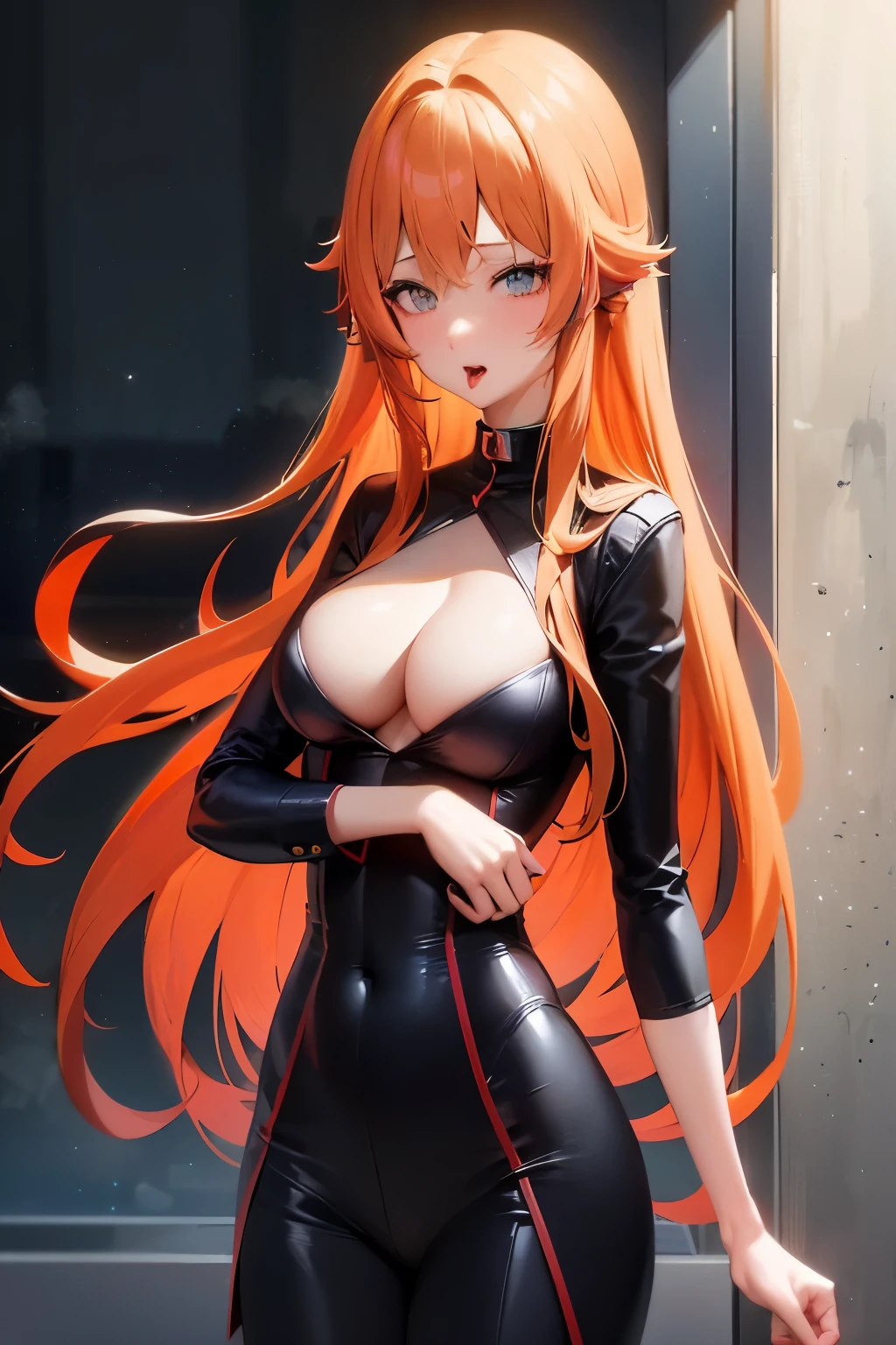 Close-up of a woman dressed as a teacher, seductive anime girl, attractive anime girl, beautiful attractive anime woman, anime female characters, anime girl with long hair, long hair koko inaba, (anime girl), beautiful anime girl, beautiful anime woman, she has long redorange hair, anime girl wearing a black dress, anime character art