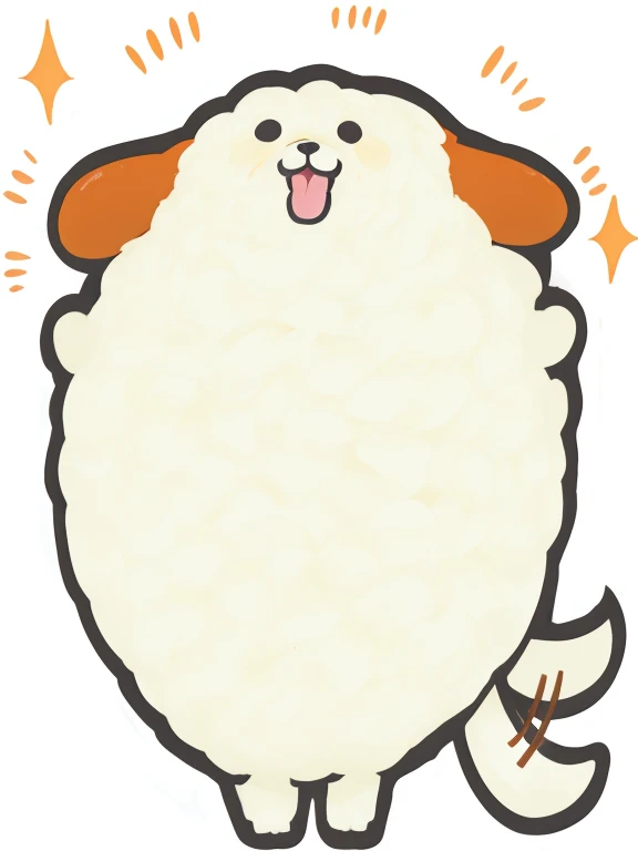 cartoon cute dog, fluffy body, orange fluffy belly, fluffy chest, thick fluffy tail, with white fluffy fur,, fluffy face, happy dog, 