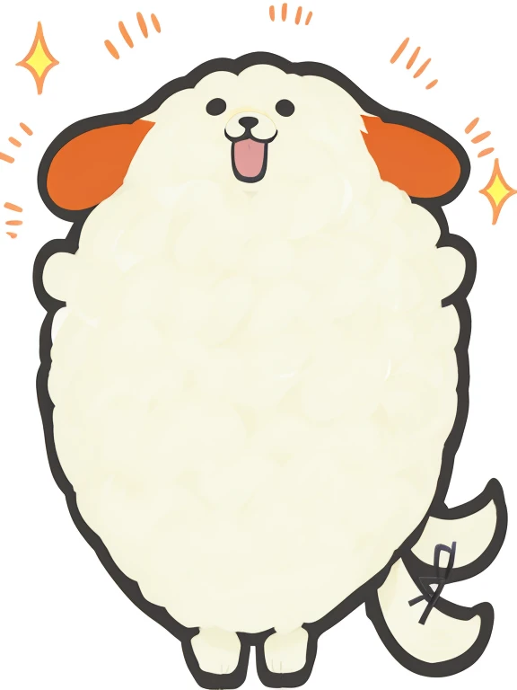 cartoon cute dog, fluffy body, orange fluffy belly, fluffy chest, thick fluffy tail, with white fluffy fur,, fluffy face, happy dog,
