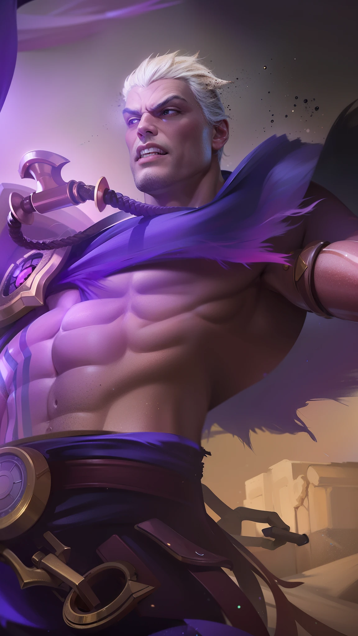 masculine male, masterpiece, ((perfect eyes)) best quality, (semirealism:1.9), beautiful lighting, (extremely detailed CG unity 4k fhd wallpaper), High Detail, Sharp focus, dramatic outdoors,40 years old, brown short hair, blue eyes, smile, Boy with two big horns, big earrings on ears, elf ear, red eyes, Thick eyebrows, evil smile, grinning,red body, red face, Burning skin, yellow diamonds glistening on chest, burning red skin,golden robe behind, big white belt , 8k , realistic, scary.