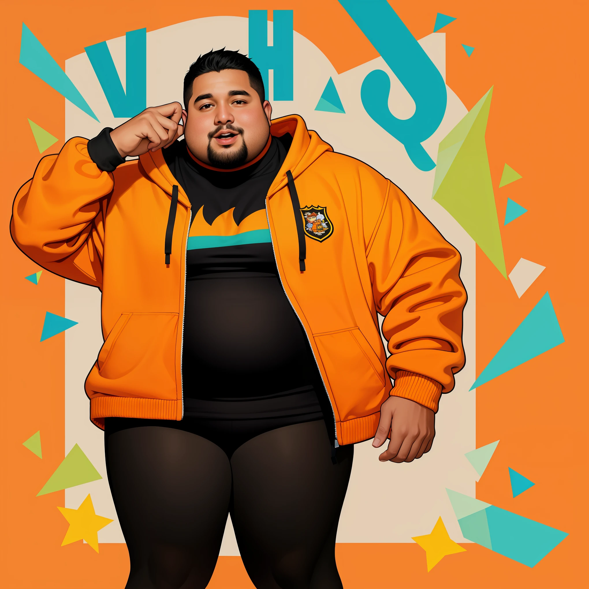 cartoon of a fat woman in an orange hoodie and black tights, moletom com capuz grande, grosso, gordo, gym clothes, fanart de garota urbana, valkyrie style character, laranja e preto, design de personagem altamente detalhado, conceito de personagem irrealista, colored sketch de alta qualidade , design de personagem de corpo inteiro, colored sketch, retrato de corpo inteiro de um curta !, cartoon style illustration, design de roupa, conceito de personagem de corpo inteiro, design detalhado de personagem. Big stomach. barriga larga. gordinho. gordo