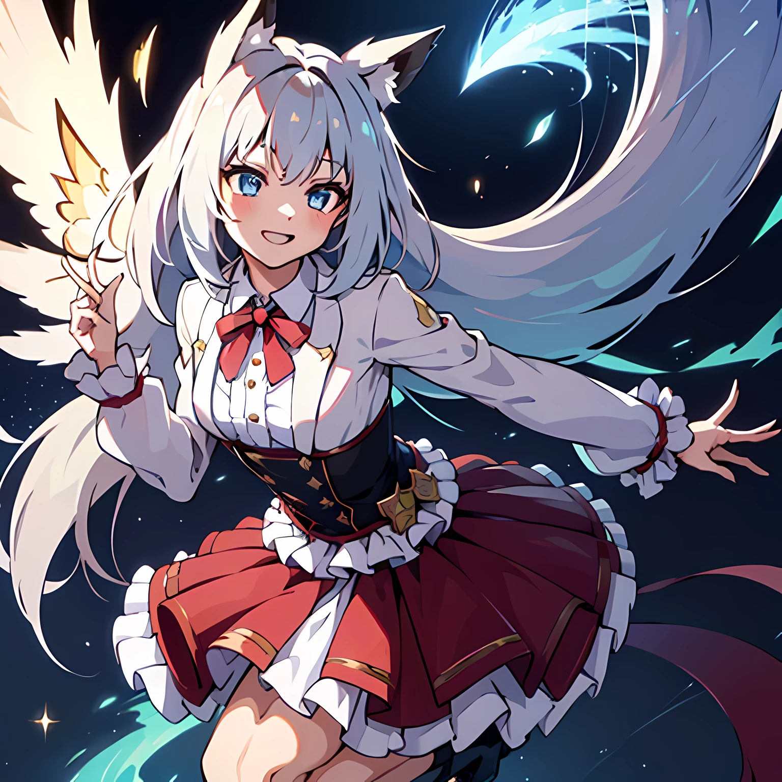 ((girl magician)), ((Beautiful sky background with thunder)), ((Super detailed)), ((Best Illustration)), ((movie lighting)), Dynamic English, floating, Detailed, (flash:1.2 ), (shine:1.2), (shine:1.2), Classic, (painting:1.1), (sketch factory:1.1), (better quality), (masterpiece:1.2), (anime style), (alone), Beautiful gothic facial details, (cute face: 1.3), (big eyes: 1.3), Red hair, (long hair: 1.2), (cabelo floating: 1.2), (Black magical girl suit), detailed clothing, (sparkling wand: 1.3), ( magic effect:1.3), (fluttering skirt:1.2), (Cute boots:1.1), (Transparent fabric:1.1), (flashing:1.2), (shine:1.2), (splendor:1.2), (flashing:1.2) , (Show off:1.2)