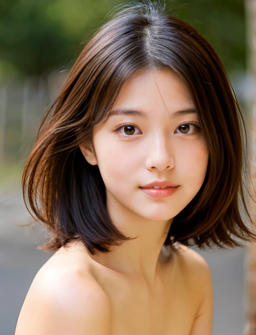 Japanese beauty、Completely naked、lovely、soft、Thick、soft、23 years old、short layered hair、round face、protruding tooth、