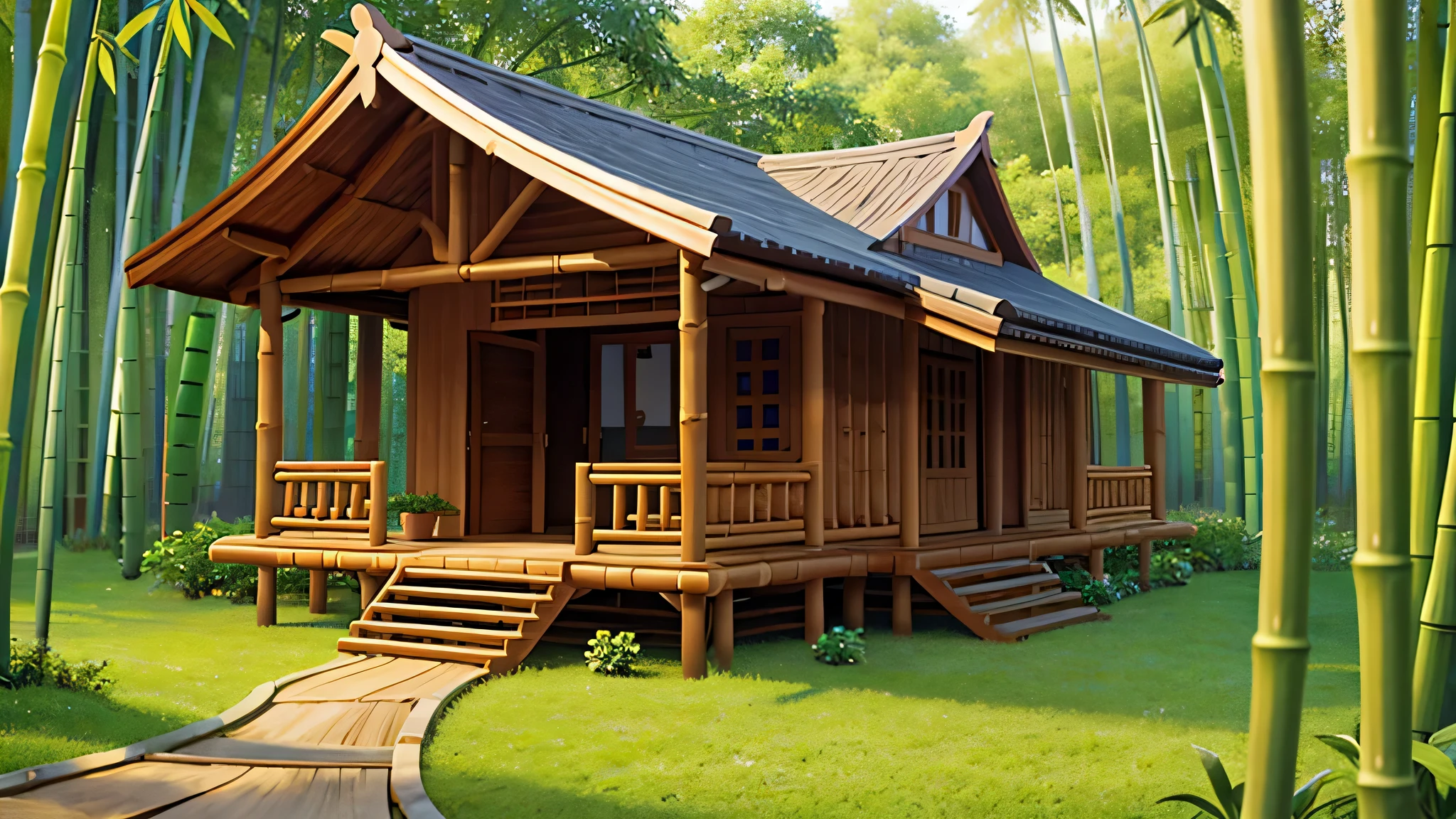 a bamboo house, outside view