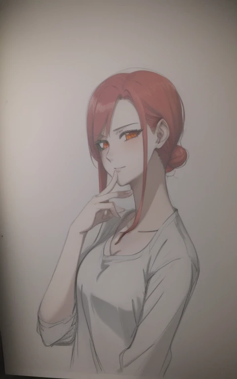 Drawing of a woman with red hair and orange eyes, anime style肖像, 一个Anime girl portrait, bust portrait,anime style, An anime picture, bust, anime portrait, casual gesture, thoughtful gesture, Anime girl portrait，high quality