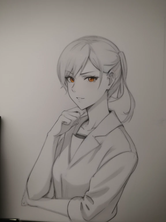 Drawing of a woman with orange eyes, anime style肖像, 一个Anime girl portrait, bust portrait,anime style, An anime picture, bust, anime portrait, casual gesture, thoughtful gesture, Anime girl portrait,high quality