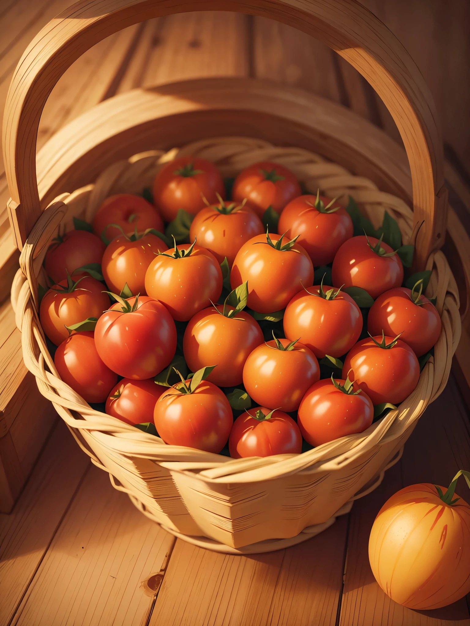 masterpiece, best quality,An illustration of many tomatoes in a basket,Pixar style, stills,simple background,perfect details,