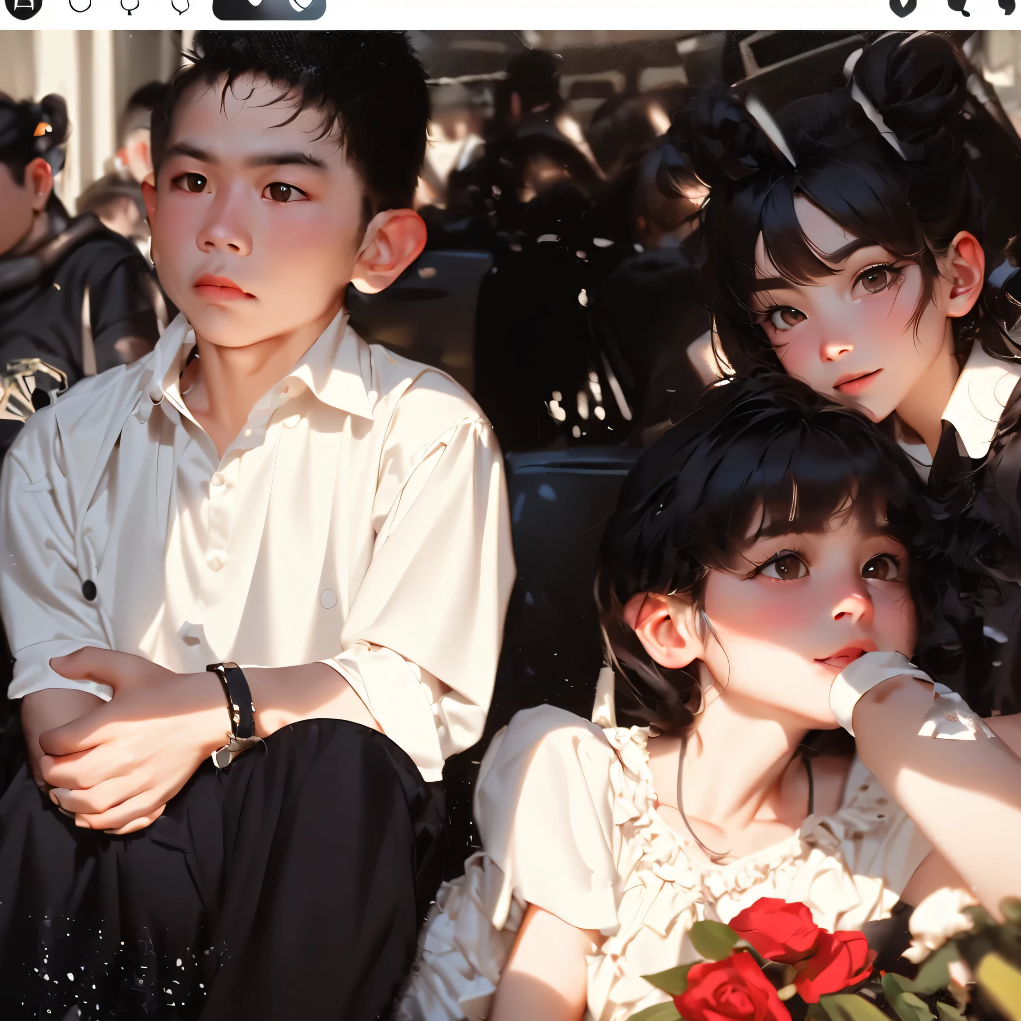 Portrait of Anime twins,one boy,one girl both blackhair and red eyes and both are