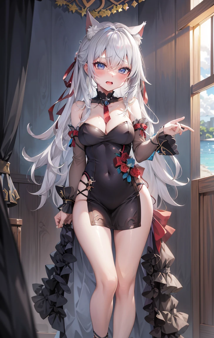 corset, wearing a corset, red corset, frilled panties,, ultra detailed, masterpiece, best quality, aesthetic, detailed,, serious, 1girl, (purple eyes:1.1), (grey eyes:1.3), Emilia re:zero, Emilia, crown braid, x hair ornament, flower hair ornament, white hair, very long hair, medium breasts,