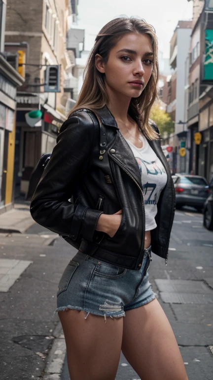 model name Martina, young woman, gray eyes, blond hair, realistic and detailed face,beautiful woman, , detailed face,Mistress, masterpiece, Ultra detailed and realistic 8k ,(TawneeStone),
Our protagonist finds herself in an urban setting, ready for an exhilarating day of city exploration. She wears a trendy and functional outfit, consisting of a dark brown leather jacket, a graphic t-shirt, distressed short shorts, and comfortable sneakers. A backpack slung over her shoulder holds her camera and other essentials. Her face exudes a mixture of curiosity and anticipation as she explores bustling streets, vibrant street art, and hidden gems within the city. This adventurous scene captures her sense of freedom and discovery in an urban playground.
(masterpiece:1.2) (photorealistic:1.2) (bokeh) (best quality) (intricate details) (8k) (high poly) (ray tracing) (cinematic lighting) (sharp focus) (detailed face) (detailed pupils)