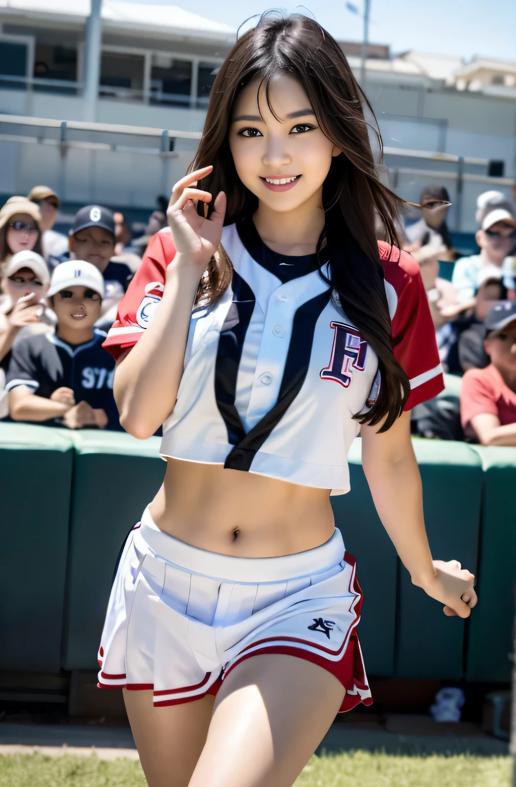 (8K, RAW photo, highest quality, masterpiece: 1.2), masterpiece, Super detailed, Ultra high decomposition energy A, (realistic and realistic photos: 1.37), High-definition RAW color photo, very delicate and beautiful., About Igree, 8k wallpaper, wonderful, be familiar with, 非常にbe familiar withな目, 非常にbe familiar withな肌, very thin fingers, 非常にbe familiar withな鼻, 非常にbe familiar withな口, perfect anatomy,1 girl, (baseball uniform), that&#39;It's hazy, blurred background, blurred foreground, blush, Braid, Pectoral muscle, written boundary depth, eyebrows visible through hair, with ruffles, hair between eyes, court, gem,Baseball Grab、catch、 look up at the audience, short hair, sitting, alone, big breasts、Nogizaka idol、korean idol、fiery idol pose、 star、18-year-old、expensive、korean idol、Nogizaka idol、 star、fiery idol pose、((Full body Esbian)), ((sculpture installation))